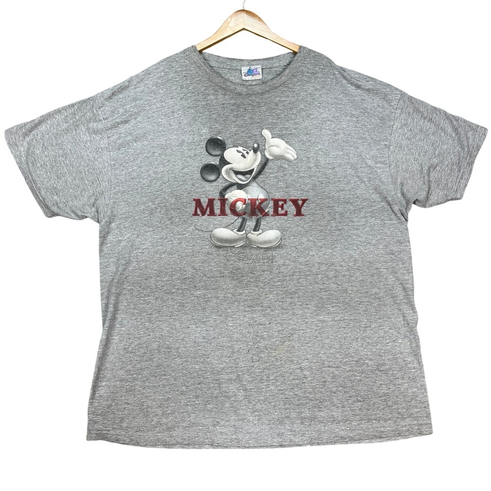 VTG Disneyland T-Shirt Men 2XL Gray Heather Short Sleeve Mickey Mouse Holes